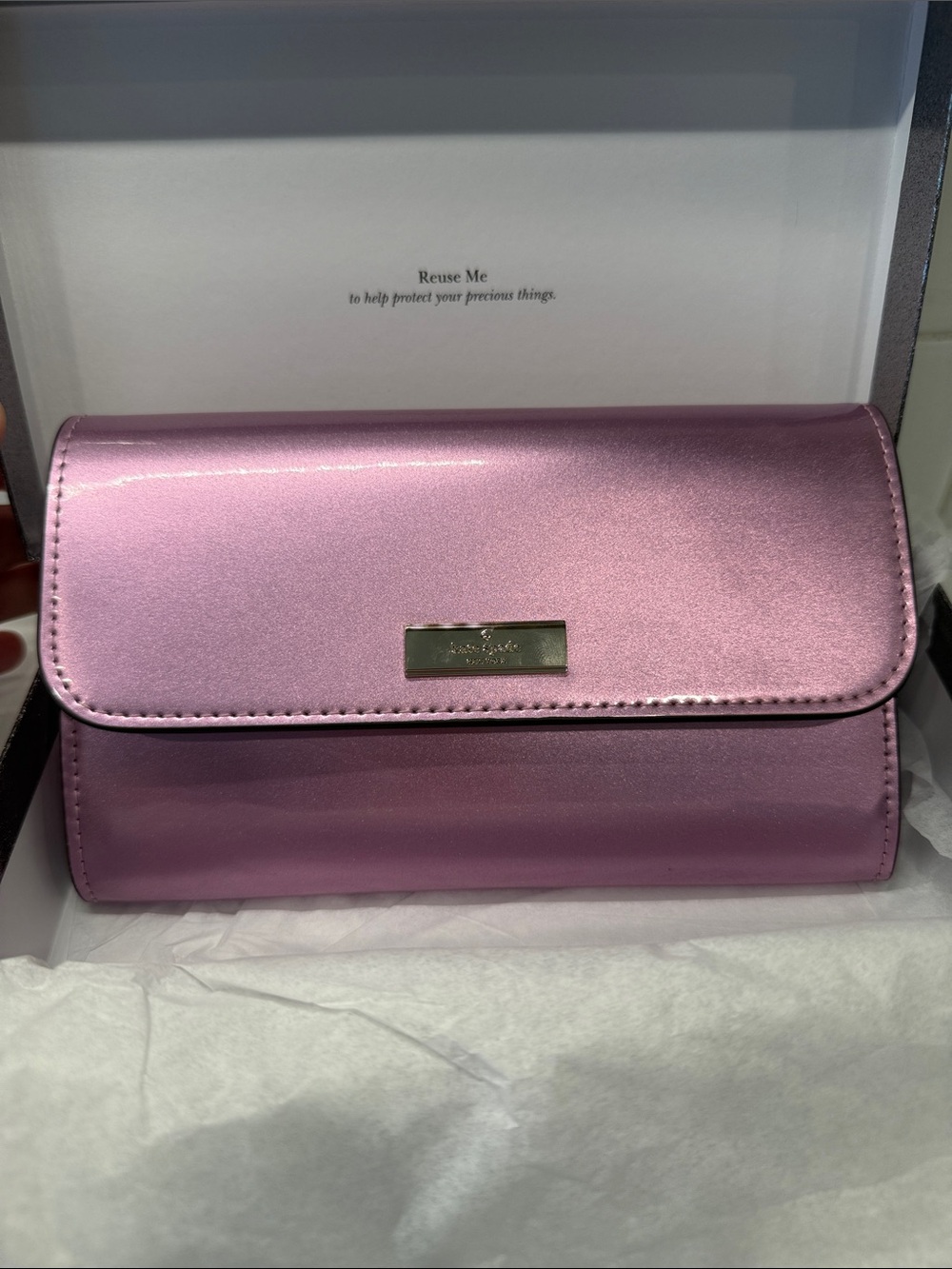 kate spade metallic quartz pink wristlet purse